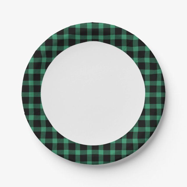 Rustic Green Buffalo Plaid Paper Plate (Front)
