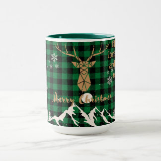 Rustic Green buffalo Plaid Reindeer Christmas Mug