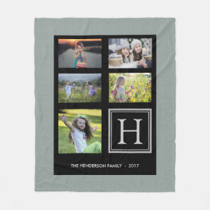 Rustic green burlap family monogram photo collage fleece blanket