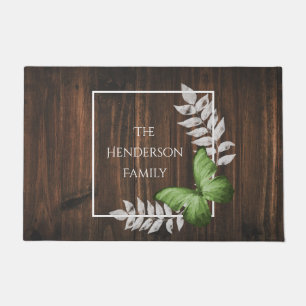 Rustic Green Butterfly Personalized Doormat