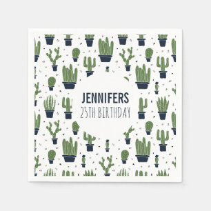 Rustic Green Cactus Desert Pattern Birthday Napkin