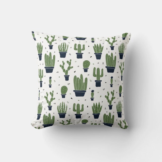 Rustic Green Cactus Desert Pattern Cushion (Front)