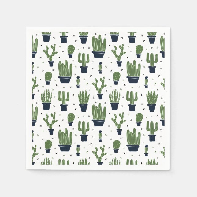 Rustic Green Cactus Desert Pattern Napkin (Front)