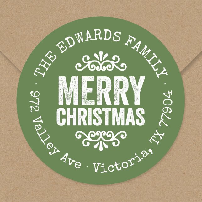 Rustic Green Christmas Circle Return Address Label (Creator Uploaded)