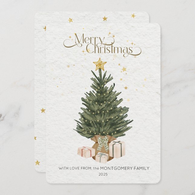 Rustic Green Christmas Tree Holiday Card (Front/Back)