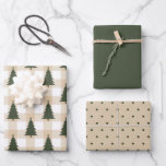 Rustic Green Christmas Tree Holiday  Wrapping Paper Sheet<br><div class="desc">A collection of coordinated holiday wrapping papers. One features a beige gingham background with a green Christmas tree pattern,  the second is a tan background with a coordinating greenpolka dot pattern and the third is a coordinating solid green. Mix and match.</div>