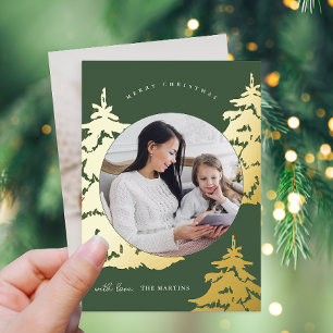 Rustic Green Christmas Tree Two Photo Holiday