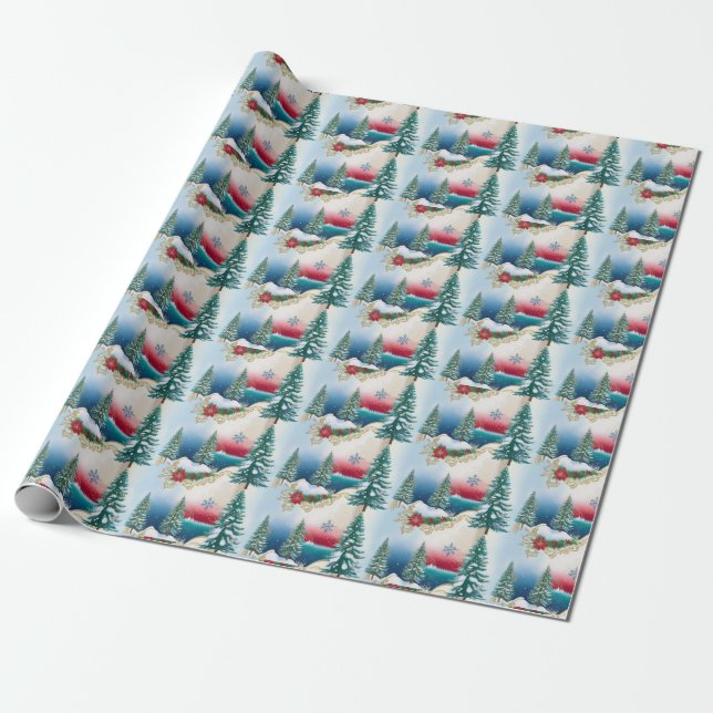 Rustic Green   Christmas Tree Wrapping Paper (Unrolled)