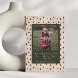 Rustic Green Christmas Trees Two Photo Vertical Holiday Card