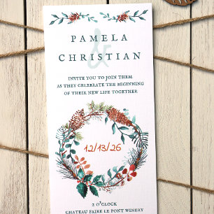 Rustic Green & Copper Winter Wedding Invitation