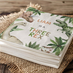 Rustic Green Dinosaur Three Rex 3rd Birthday Napkin