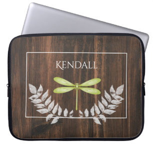 Rustic Green Dragonfly Personalised Laptop Sleeve