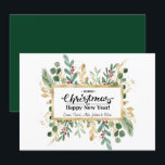 Rustic Green Elegant Script Gold Foliage Floral  Holiday Card<br><div class="desc">Rustic Green Elegant Script Gold Foliage Floral Holiday Card. Send holiday warm wishes and greetings to your loved ones with this simple, chic and modern Greeting Holiday Cards! A pretty frame of watercolor gold and green foliage with red berries. The middle features your greeting message "Merry Christmas & HAPPY NEW...</div>
