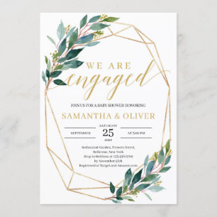 Rustic Green eucalyptus leaves gold engagement Invitation