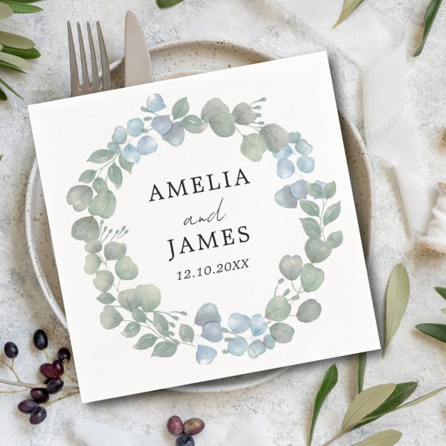 Rustic Green Eucalyptus Wreath Wedding  Napkin (Creator Uploaded)