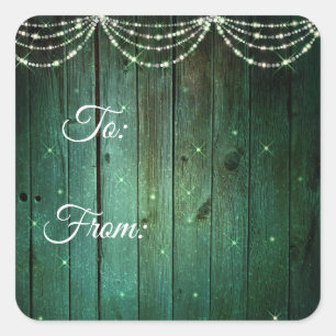 Rustic Green Fairy Lights Christmas Gift Square Sticker