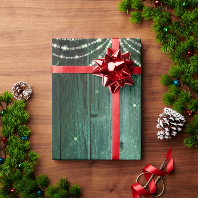 Rustic Green Fairy Lights Sparkle Christmas Wrapping Paper (Holiday Gift)