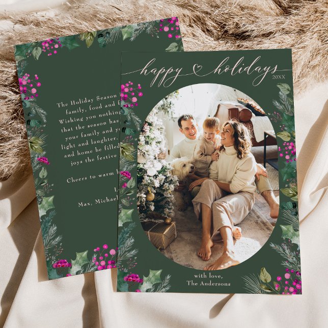 Rustic Green Family Photo Holiday Card  (Creator Uploaded)