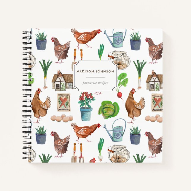 Rustic Green Farmers Market Chicken Recipe Pattern Notebook (Front)