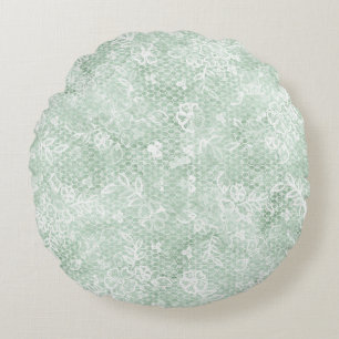 Rustic Green Faux Lace Vintage Round Cushion