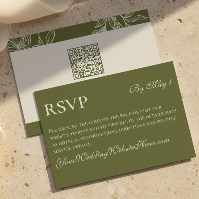 Rustic Green Floral QR Wedding RSVP Card (Rustic Green Floral QR Wedding RSVP Card)