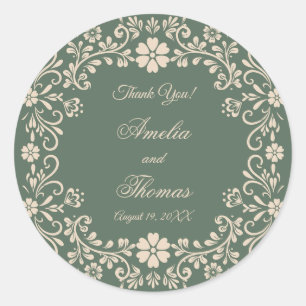 Rustic Green Floral Wedding Thank You Classic Round Sticker