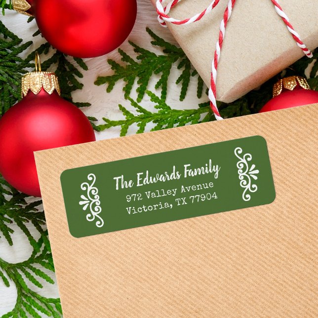 Rustic Green Flourish Return Address Labels (Creator Uploaded)