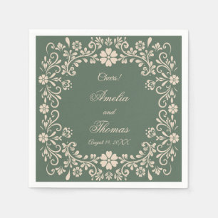Rustic Green Flowers Wedding Napkin