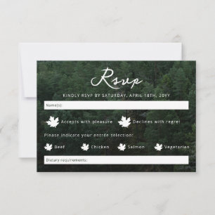 Rustic Green Forest Photo Background Wedding RSVP Card