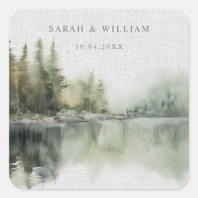 Rustic green forest Wedding Sticker (Front)
