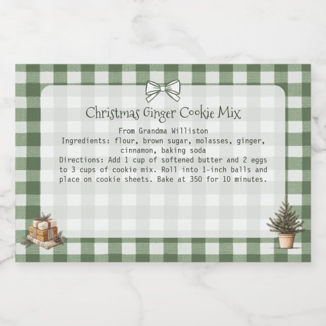 Rustic Green Gingham Christmas Trees Baking Mix Food Label (Single Label)
