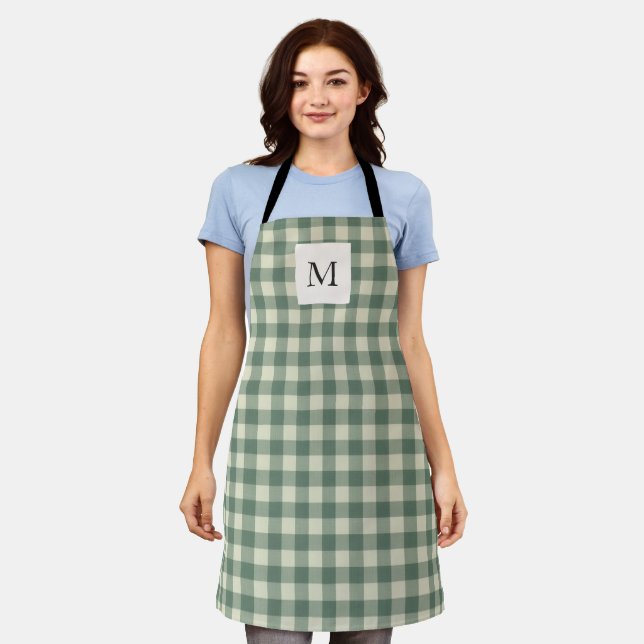 Rustic Green Gingham Modern Christmas Apron (Worn)