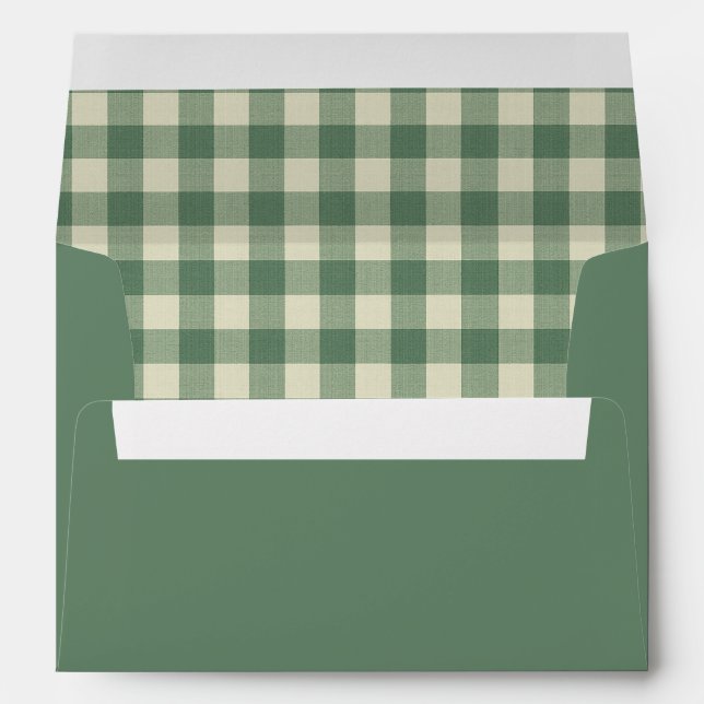 Rustic Green Gingham Modern Christmas Envelope (Back (Bottom))