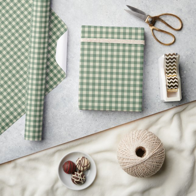 Rustic Green Gingham Modern Christmas Wrapping Paper (Crafts)