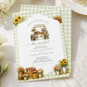 Rustic Green Gingham She's Fresh Off The Market Invitation