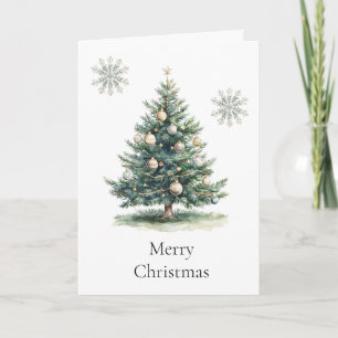 Rustic Green Gold Cream Christmas Tree Snowflakes Card
