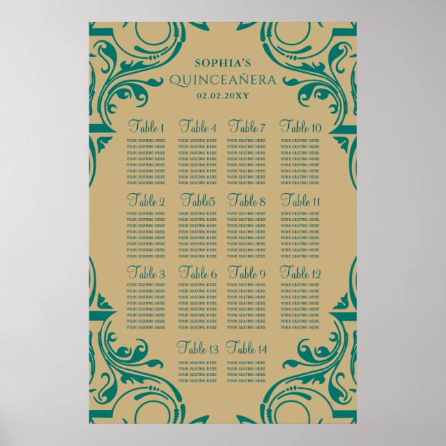 Rustic Green Gold seating plan poster (Front)