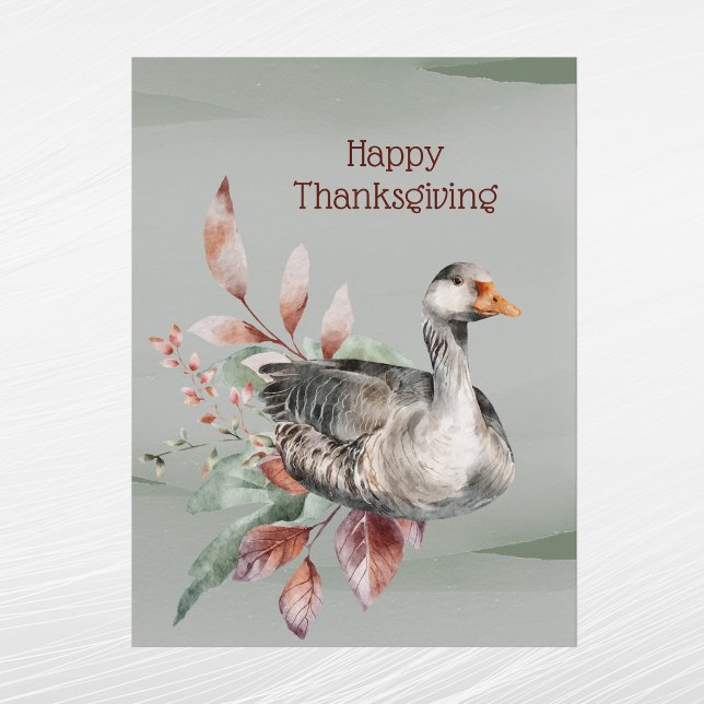 Rustic Green Goose Foliage Autumn Thanksgiving Holiday Postcard (Creator Uploaded)