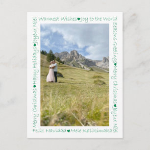 Rustic Green Hearts & Xmas Words 2 Photo Border  Postcard