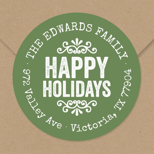 Rustic Green Holiday Circle Return Address Label (Creator Uploaded)
