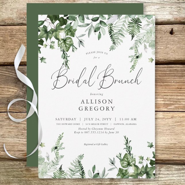 Rustic Green Ivy & Sage Bridal Brunch Invitation (Rustic Green Ivy & Sage Bridal Brunch Invitation)
