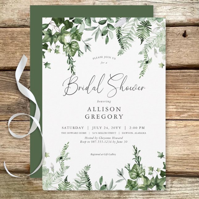 Rustic Green Ivy & Sage Bridal Shower Invitation (Rustic Green Ivy & Sage Bridal Shower Invitation)