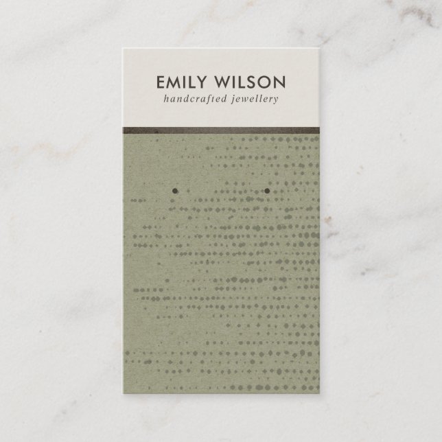 RUSTIC GREEN KRAFT WHITE STUD EARRING DISPLAY CARD (Front)