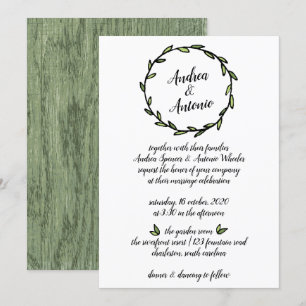 Rustic Green Leafy Wreath Wedding Invitation