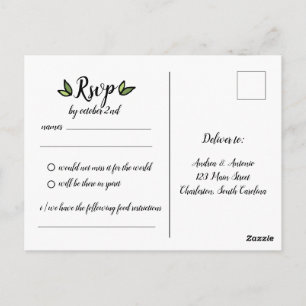 Rustic Green Leafy Wreath Wedding RSVP Card