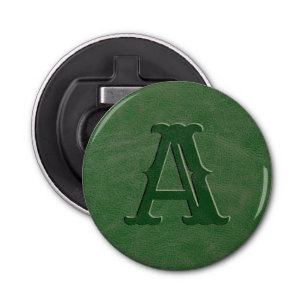 Rustic Green Leather Texture Monogram Initial Bottle Opener