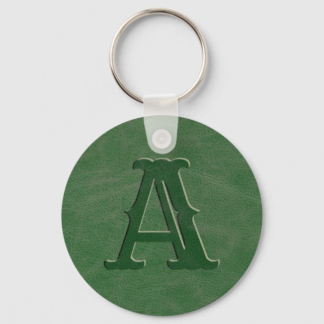Rustic Green Leather Texture Monogram Initial Key Ring (Front)