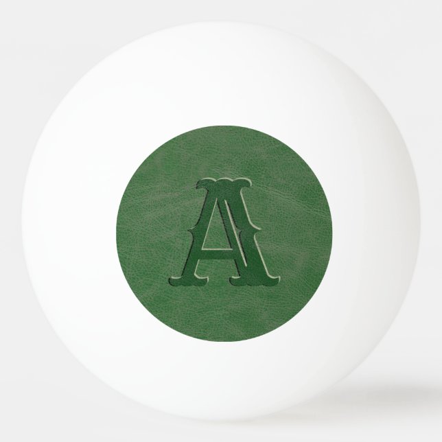 Rustic Green Leather Texture Monogram Initial Ping Ping Pong Ball (Front)