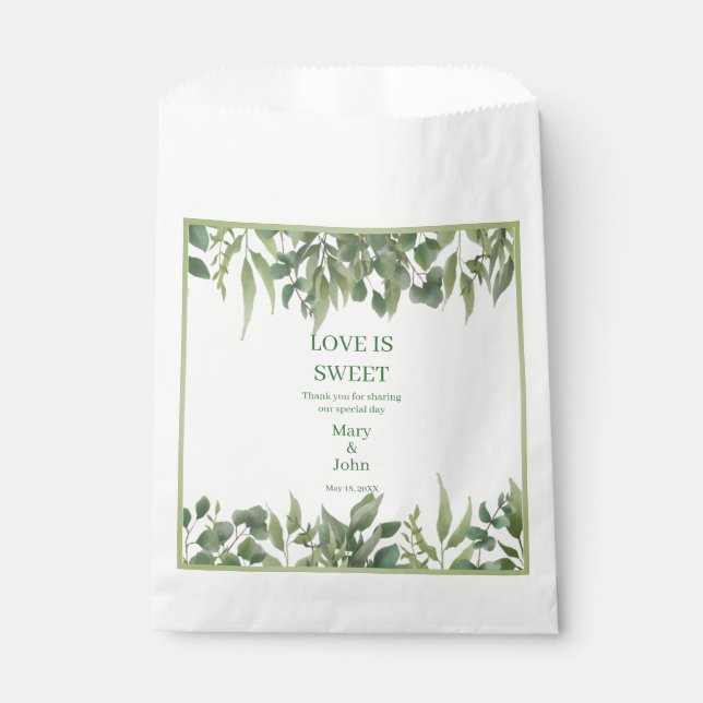 Rustic Green Leaves Greenery Foliage Favour Bag (Front)