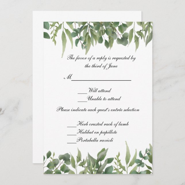 Rustic Green Leaves Greenery Foliage Response Card (Front/Back)